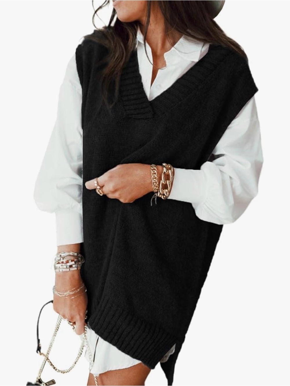 Black V-Neck Sleeveless Knit Sweater Vest